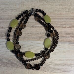 Elegant Multi-Strand Beaded Necklace - Black and Green